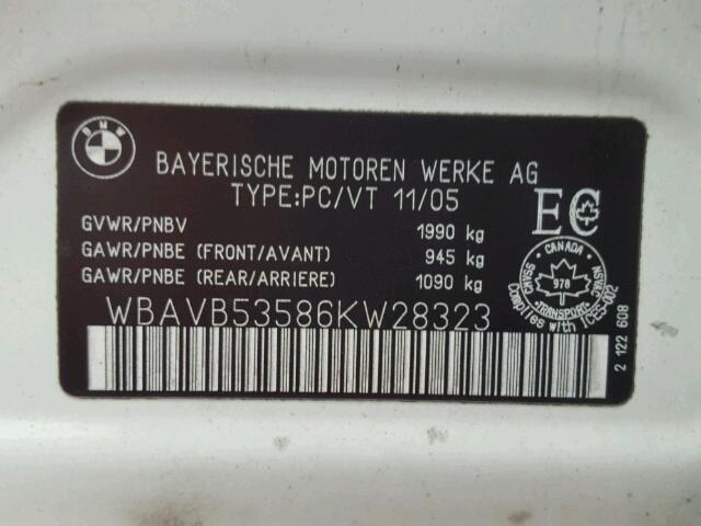 WBAVB53586KW28323 - 2006 BMW 323 I WHITE photo 10