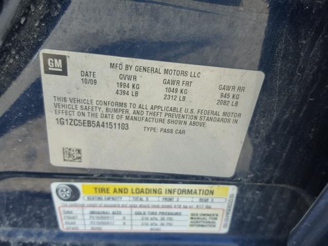 1G1ZC5EB5A4151103 - 2010 CHEVROLET MALIBU 1LT 蓝色 照片 10