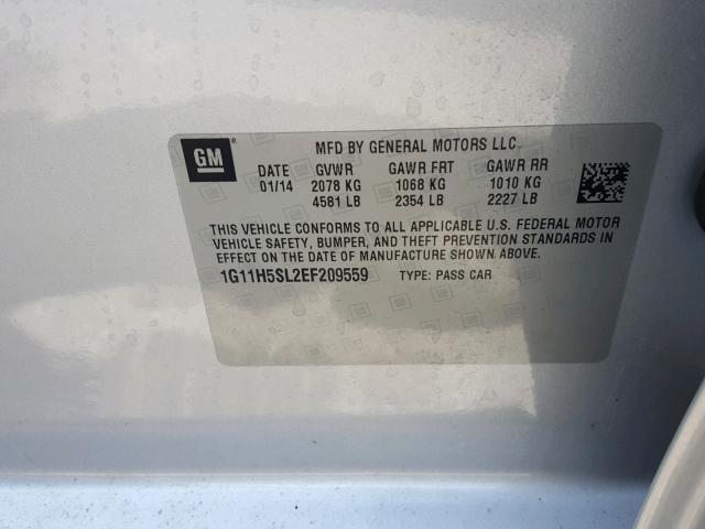 1G11H5SL2EF209559 - 2014 CHEVROLET MALIBU LTZ ვერცხლისფერი ფოტო 10