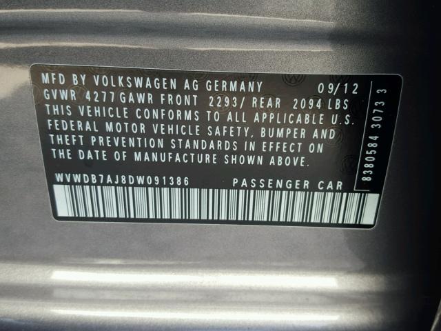 WVWDB7AJ8DW091386 - 2013 VOLKSWAGEN GOLF SILVER photo 10