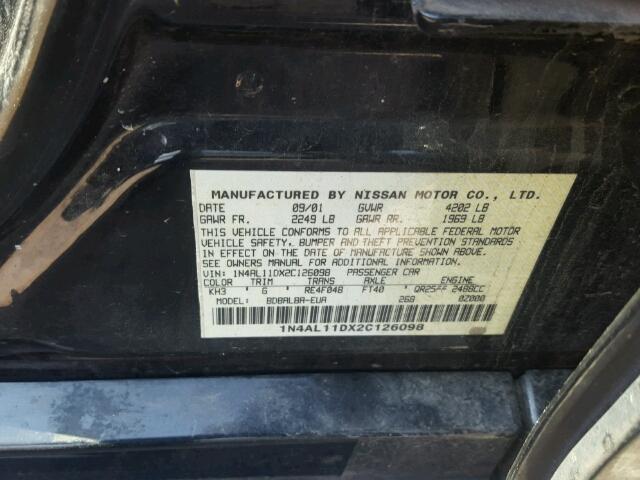 1N4AL11DX2C126098 - 2002 NISSAN ALTIMA BAS BLACK photo 10