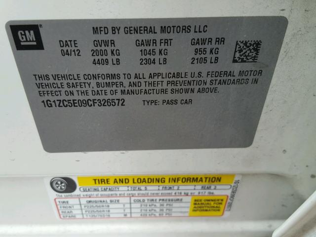 1G1ZC5E09CF326572 - 2012 CHEVROLET MALIBU 1LT 奶油色 照片 10