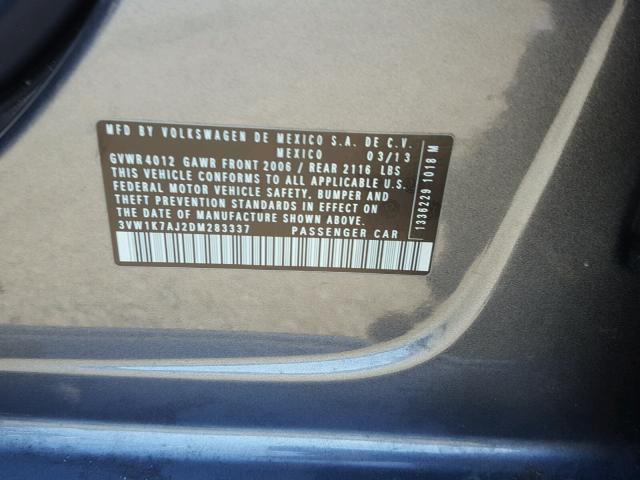 3VW1K7AJ2DM283337 - 2013 VOLKSWAGEN JETTA BASE 石墨色 照片 10