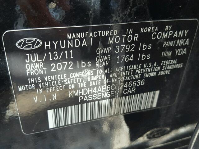 KMHDH4AE6CU246636 - 2012 HYUNDAI ELANTRA GL BLACK photo 10