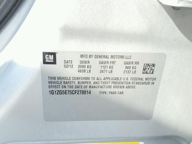 1G1ZG5E75CF278814 - 2012 CHEVROLET MALIBU LTZ 银色 照片 10