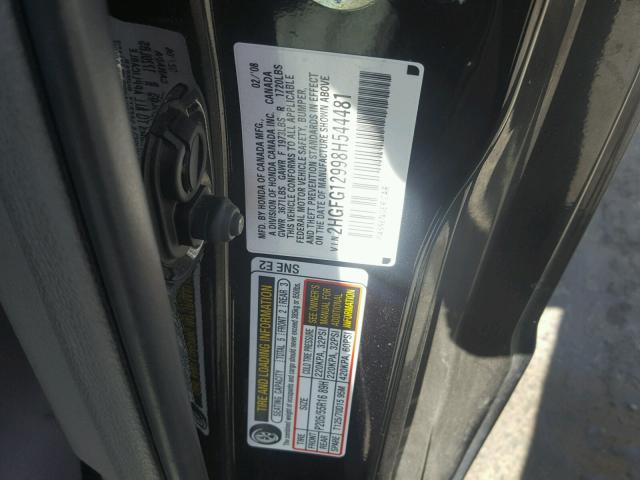 2HGFG12998H544481 - 2008 HONDA CIVIC EXL BLACK photo 10