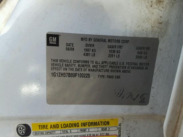 1G1ZH57B89F100225 - 2009 CHEVROLET MALIBU 1LT 白色 照片 10