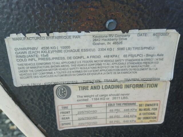 4YDT30B2787201610 - 2008 KEYSTONE HORNET TWO TONE photo 10