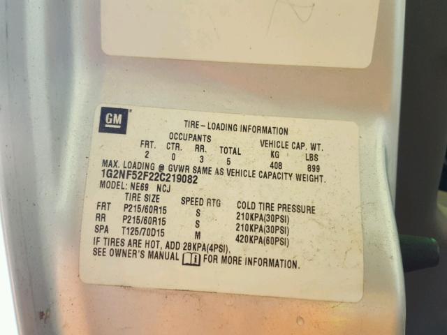 1G2NF52F22C219082 - 2002 PONTIAC GRAND AM S SILVER photo 10