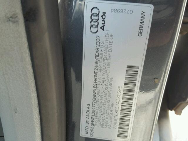 WAULT68E52A230599 - 2002 AUDI A4 3.0 QUA GRAY photo 10