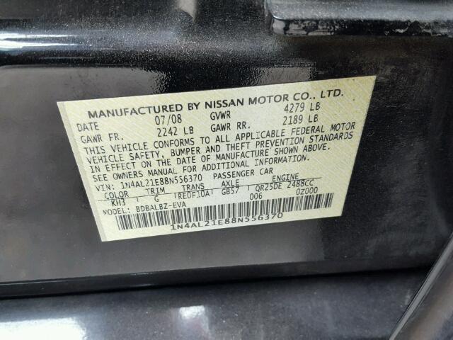 1N4AL21E88N556370 - 2008 NISSAN ALTIMA 2.5 BLACK photo 10