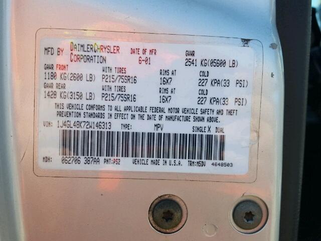 1J4GL48K72W146313 - 2002 JEEP LIBERTY SILVER photo 10