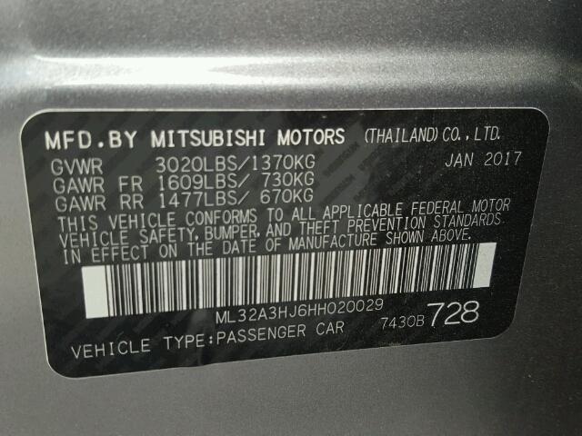 ML32A3HJ6HH020029 - 2017 MITSUBISHI MIRAGE ES GRAY photo 10