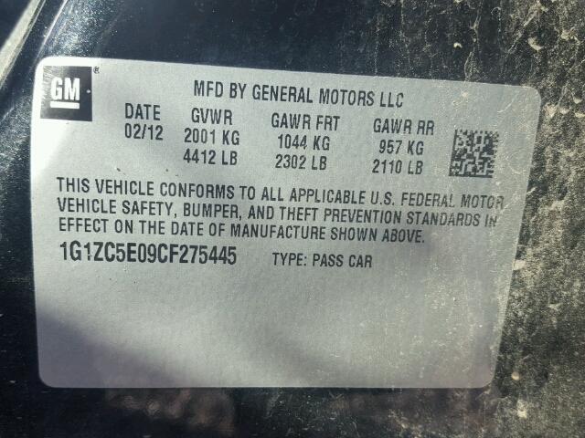 1G1ZC5E09CF275445 - 2012 CHEVROLET MALIBU 1LT 黑色 照片 10