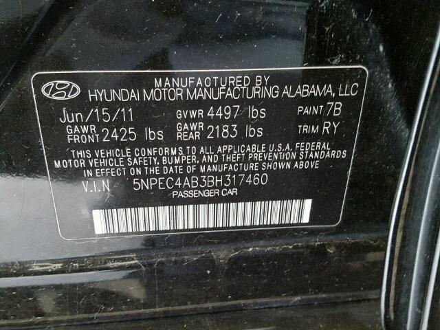 5NPEC4AB3BH317460 - 2011 HYUNDAI SONATA SE BLACK photo 10