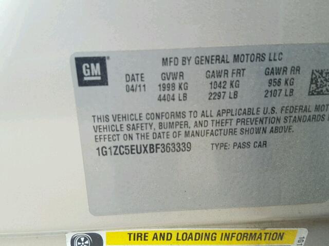 1G1ZC5EUXBF363339 - 2011 CHEVROLET MALIBU 1LT 棕色 照片 10