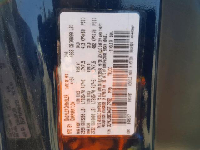 3D7KU28C44G217792 - 2004 DODGE RAM 2500 S BLUE photo 10