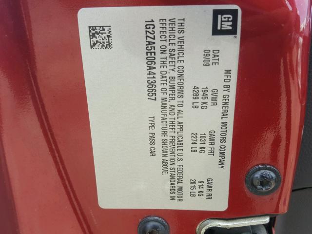 1G2ZA5E06A4136657 - 2010 PONTIAC G6 MAROON photo 10