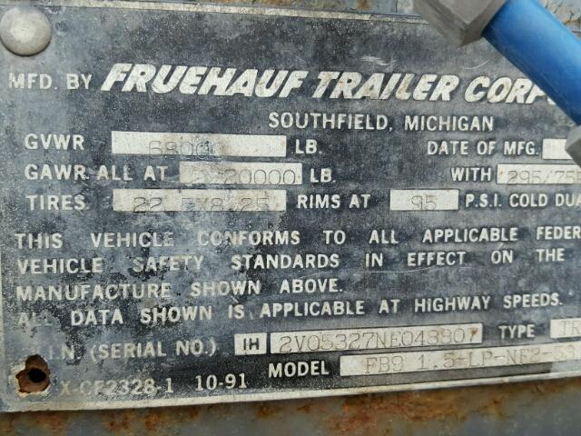 1H2V05327NE048807 - 1992 FRUEHAUF TRAILER WHITE photo 10