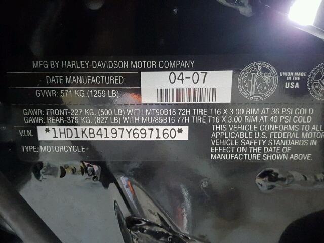 1HD1KB4197Y697160 - 2007 HARLEY-DAVIDSON FLHX BLACK photo 10