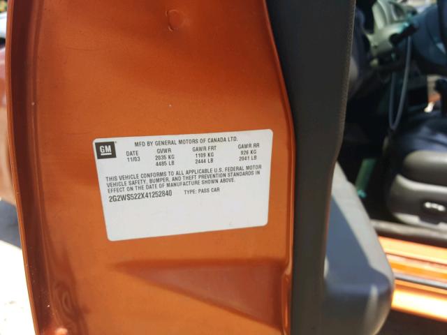 2G2WS522X41252840 - 2004 PONTIAC GRAND PRIX Նարնջագույն լուսանկար 10