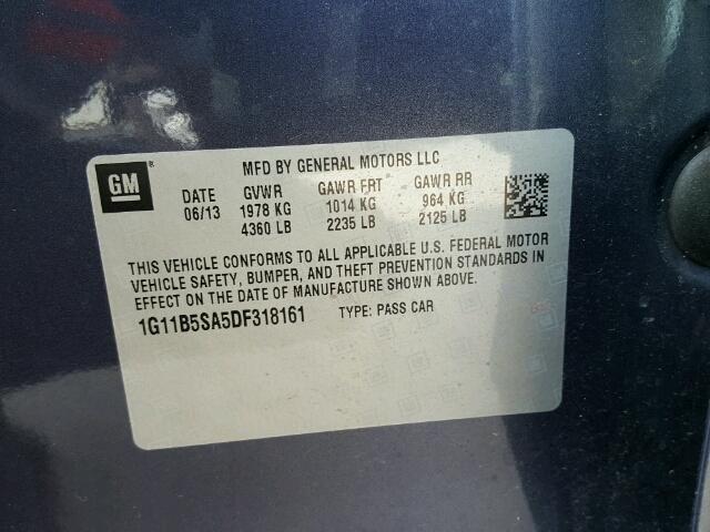 1G11B5SA5DF318161 - 2013 CHEVROLET MALIBU LS ლურჯი ფოტო 10