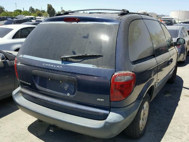 1B4GP25372B713636 - 2002 DODGE CARAVAN SE BLUE photo 4