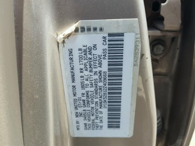 1Y1SK52812Z409668 - 2002 CHEVROLET GEO PRIZM 金色 照片 10