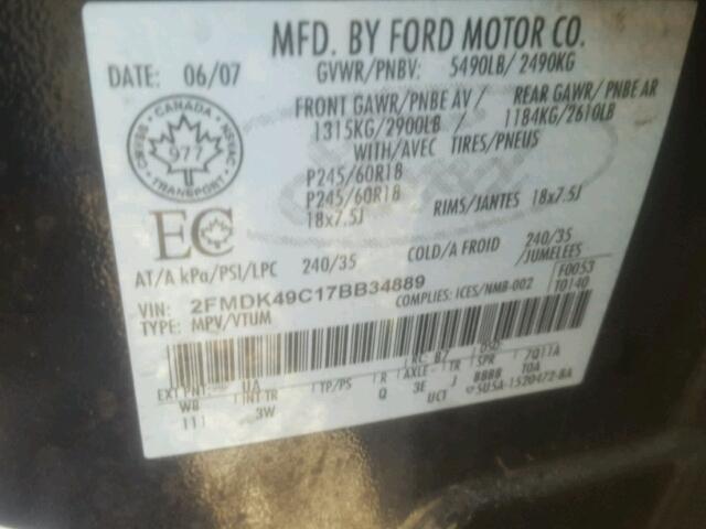 2FMDK49C17BB34889 - 2007 FORD EDGE SEL P BLACK photo 10