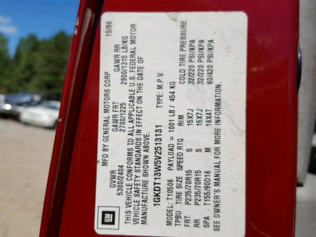 1GKDT13W5V2513131 - 1997 GMC JIMMY MAROON photo 10