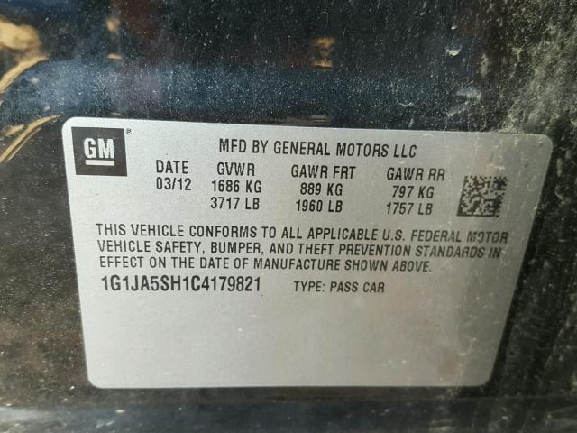 1G1JA5SH1C4179821 - 2012 CHEVROLET SONIC LS 黑色 照片 10