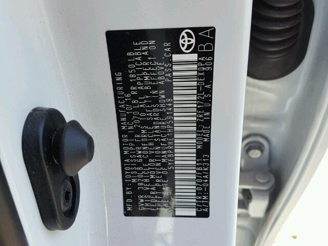 5YFBPRHE1HP591448 - 2017 TOYOTA COROLLA LE 白色 照片 10