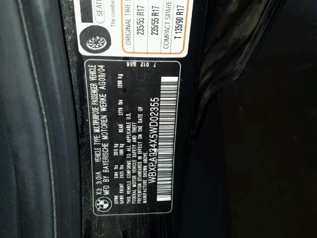 WBXPA934X5WD02355 - 2005 BMW X3 3.0I BLACK photo 10