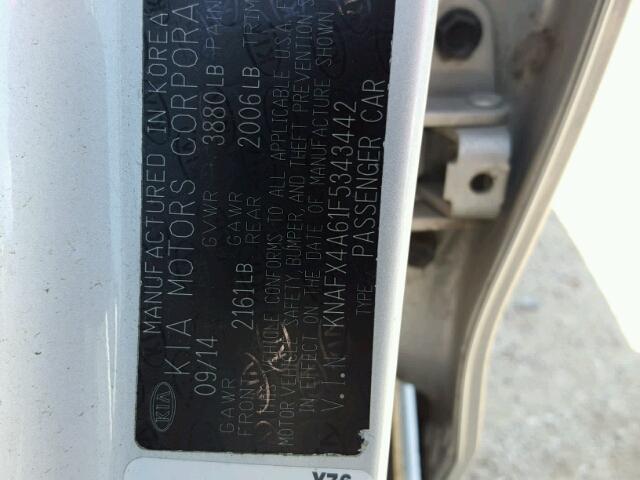 KNAFX4A61F5343442 - 2015 KIA FORTE LX SILVER photo 10