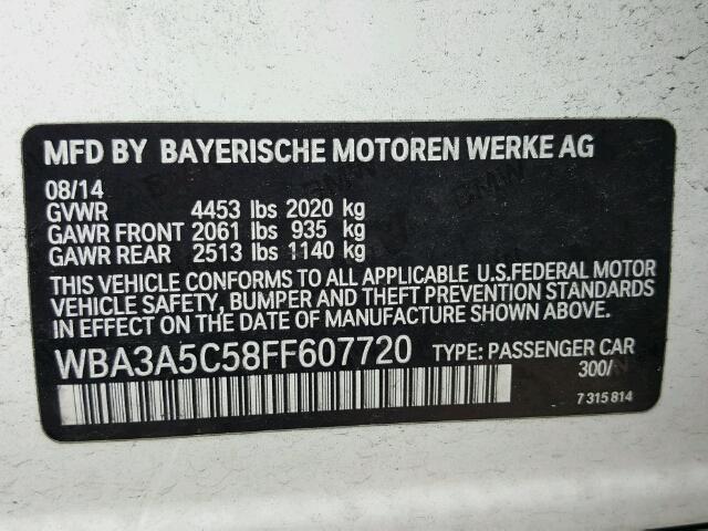 WBA3A5C58FF607720 - 2015 BMW 328 WHITE photo 10