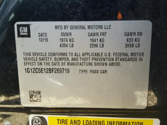 1G1ZC5E12BF269719 - 2011 CHEVROLET MALIBU 1LT შავი ფოტო 10