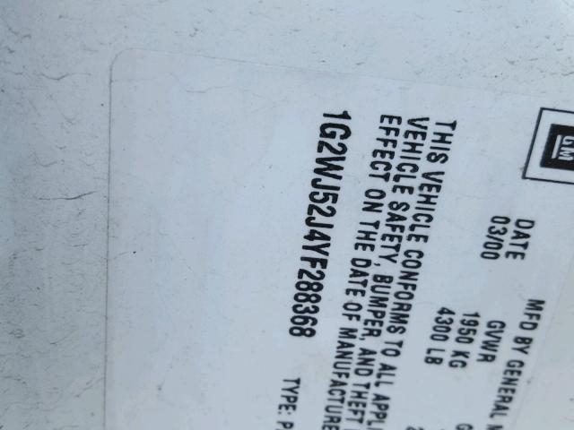 1G2WJ52J4YF288368 - 2000 PONTIAC GRAND PRIX WHITE photo 10