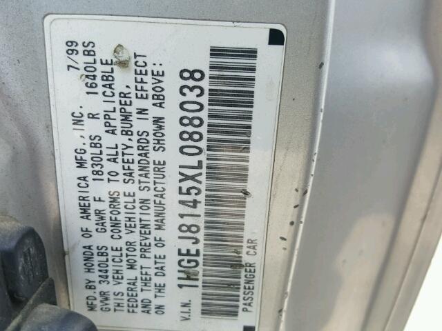 1HGEJ8145XL088038 - 1999 HONDA CIVIC EX ვერცხლისფერი ფოტო 10