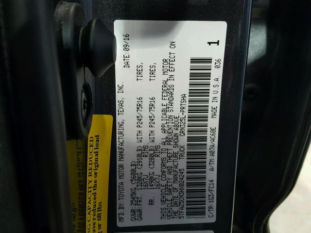 5TFAZ5CN3HX024245 - 2017 TOYOTA TACOMA DOU GRAY photo 10