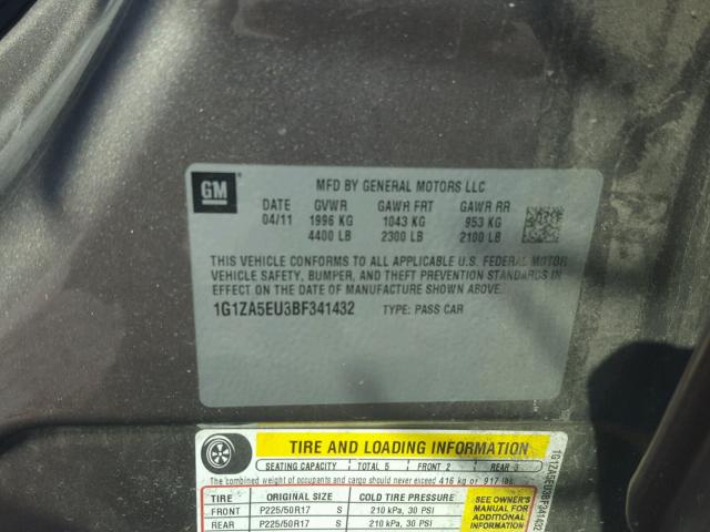 1G1ZA5EU3BF341432 - 2011 CHEVROLET MALIBU LS 银色 照片 10