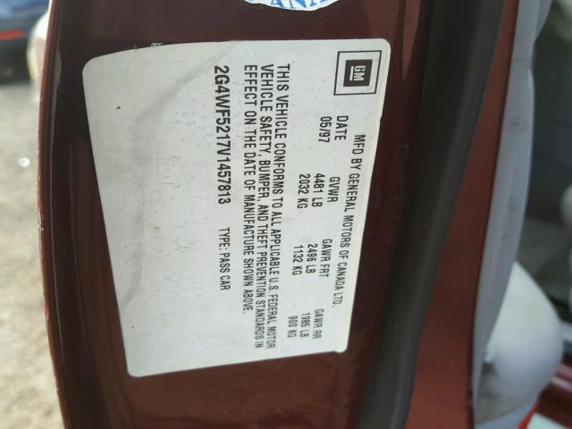 2G4WF5217V1457813 - 1997 BUICK REGAL GS MAROON photo 10