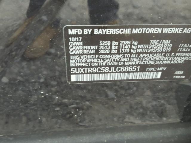 5UXTR9C58JLC68651 - 2018 BMW X3 XDRIVEM CHARCOAL photo 10