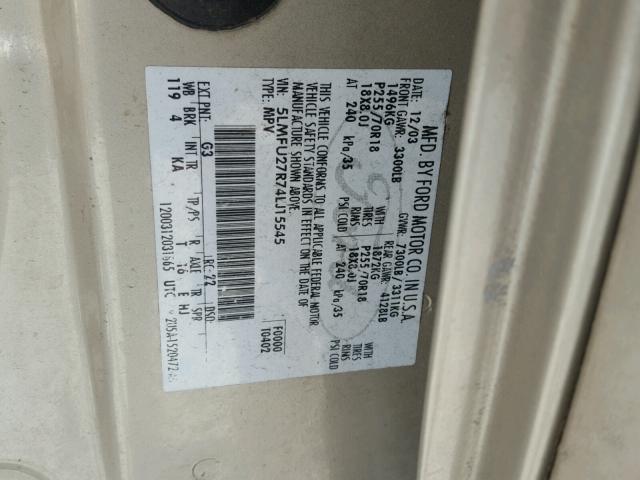 5LMFU27R74LJ15545 - 2004 LINCOLN NAVIGATOR ოქროსფერი ფოტო 10