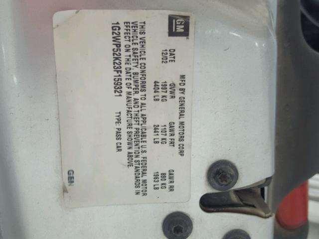 1G2WP52K23F159321 - 2003 PONTIAC GRAND PRIX SILVER photo 10