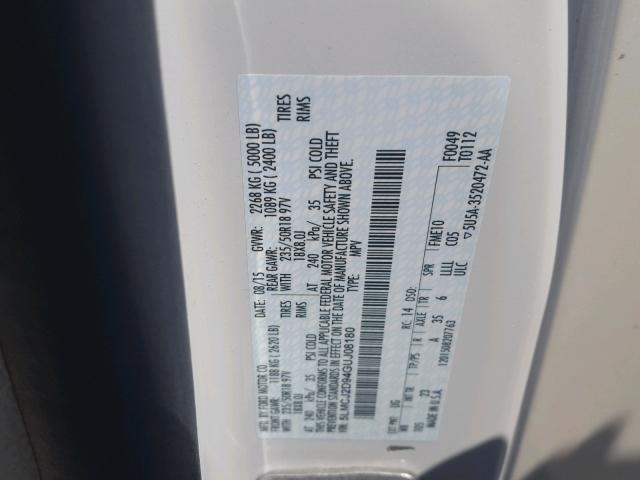 5LMCJ2D94GUJ08180 - 2016 LINCOLN MKC SELECT WHITE photo 10