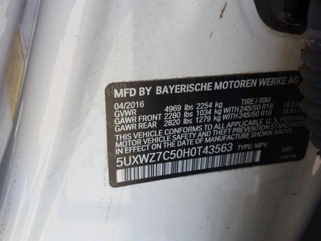 5UXWZ7C50H0T43563 - 2017 BMW X3 SDRIVE2 Weiß Foto 10
