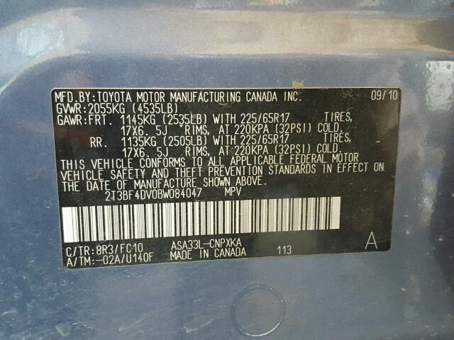 2T3BF4DV0BW084047 - 2011 TOYOTA RAV4 蓝色 照片 10