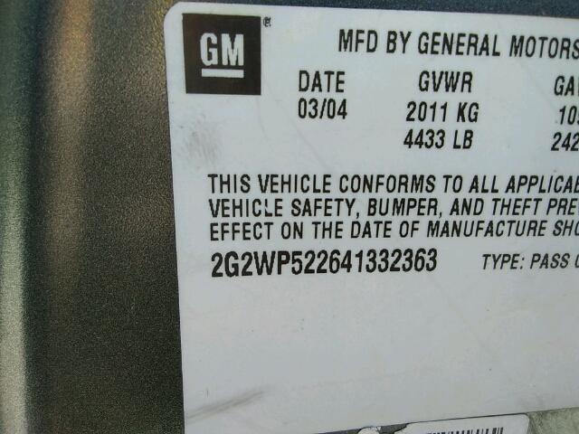 2G2WP522641332363 - 2004 PONTIAC GRAND PRIX GRAY photo 10