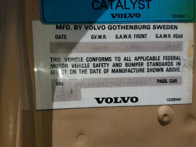 YV1AX8825E2240834 - 1984 VOLVO 242 DL TAN photo 10