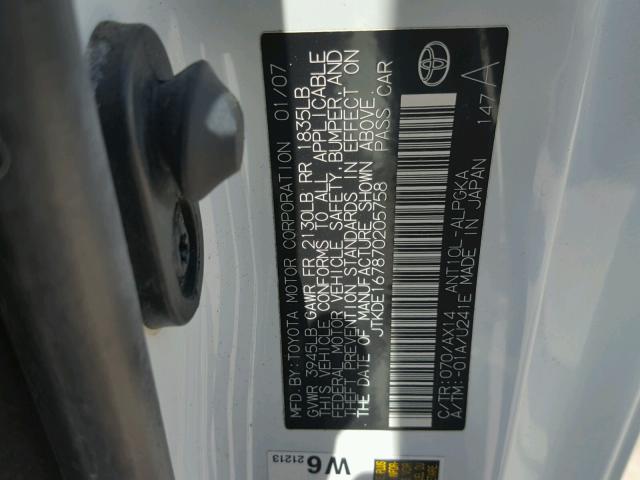 JTKDE167870205758 - 2007 TOYOTA SCION TC 白色 照片 10